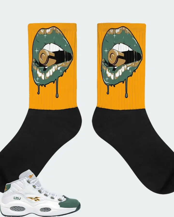 Reebok Question Mid Sneaker Matching Gold Socks - Kiss of Death