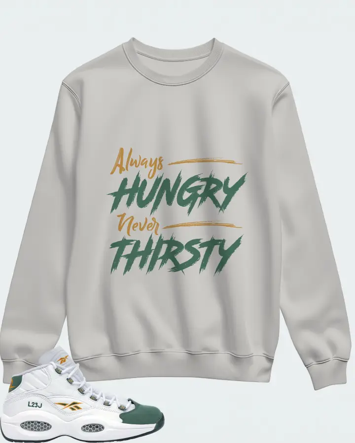 Reebok Question Mid Sneaker Matching Grey Sweatshirt - Always HUNGRY Never THIRSTY