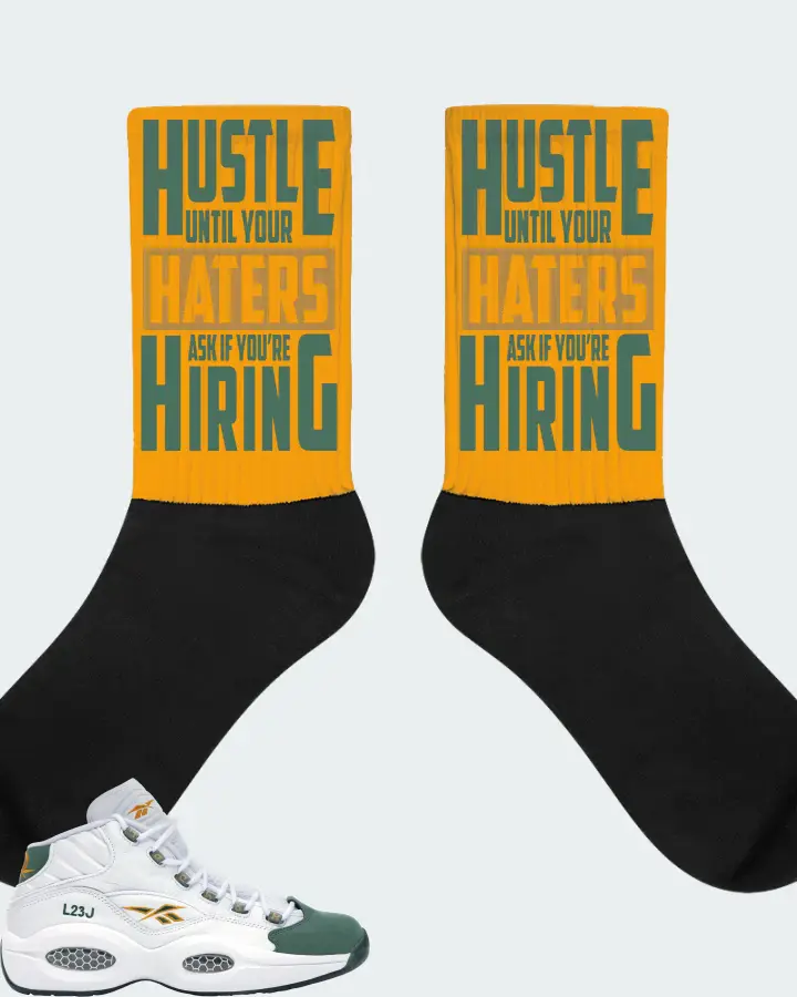 Reebok Question Mid Sneaker Matching Gold Socks - HUSTLE UNTIL YOUR HATERS