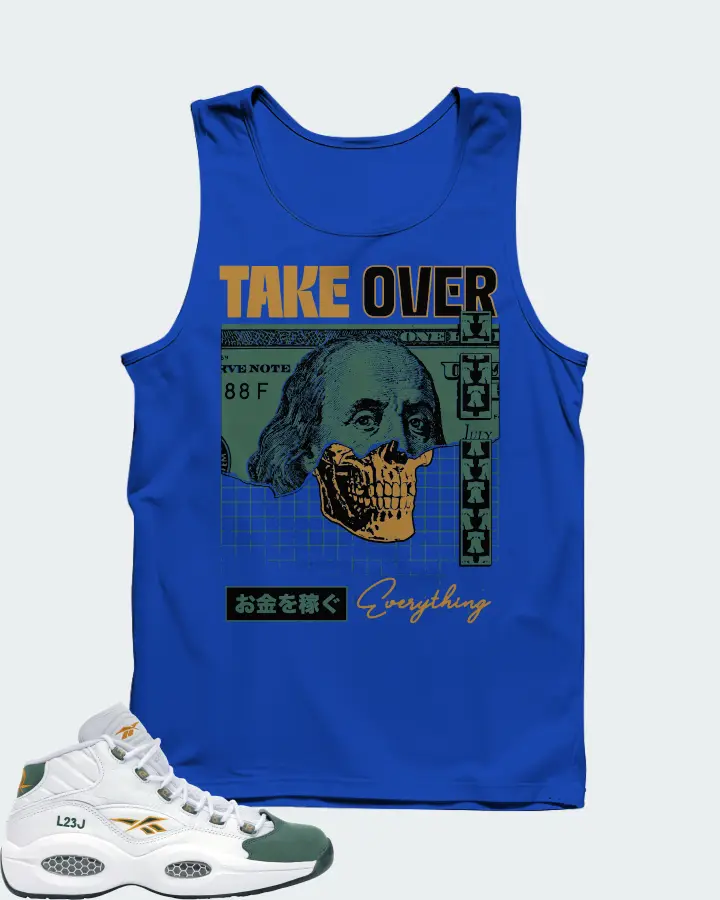 Reebok Question Mid Sneaker Matching Royal Blue Tank Top - Take Over