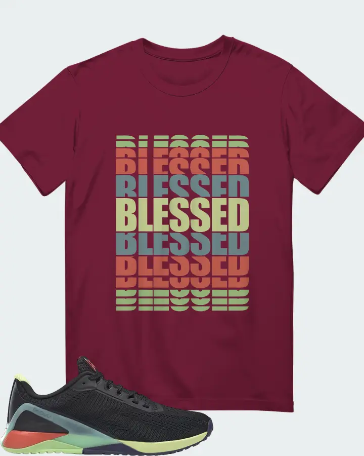 Reebok Nano X1 Sneaker Matching Maroon Gildan T-Shirt - BLESSED Many Times