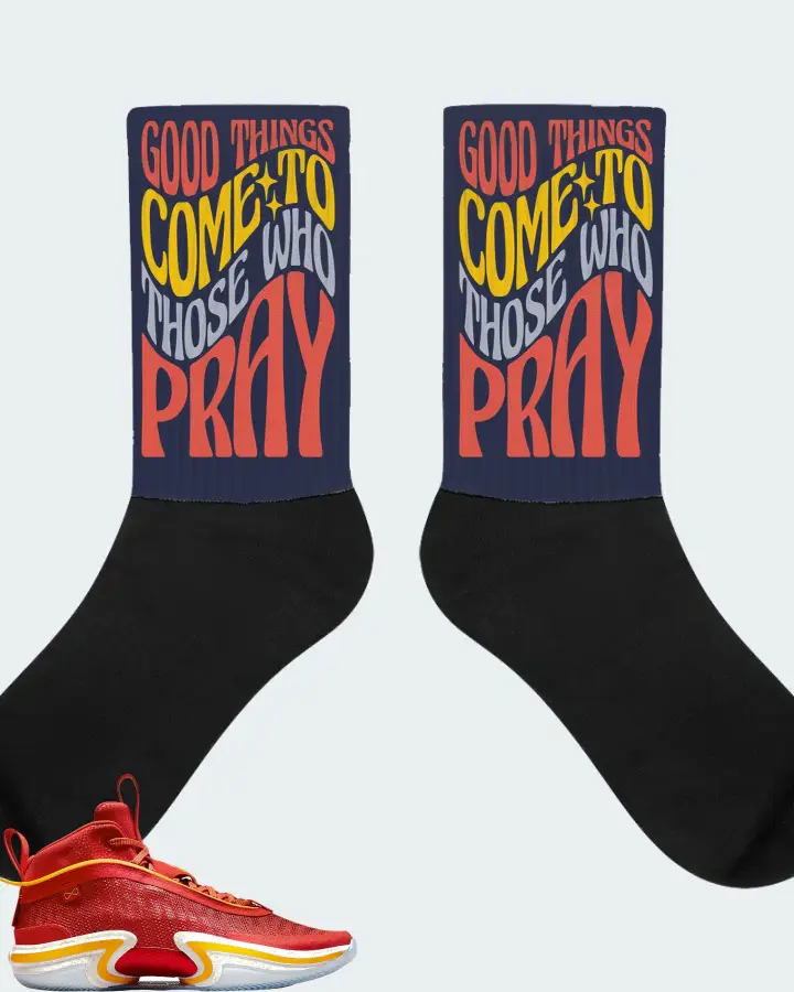 Jordan 36 PE Sneaker Matching Navy Socks - Good Things Come To Those Who Pray