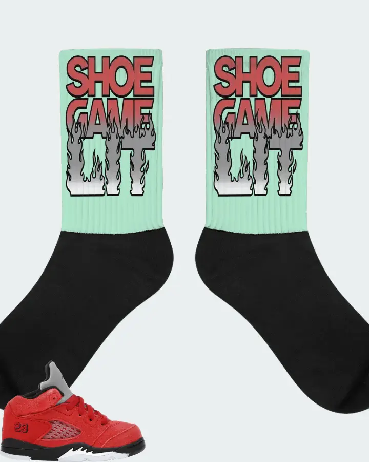 Jordan 5 Retro Sneaker Matching Mint Socks - Shoe Game Lit Refreshed