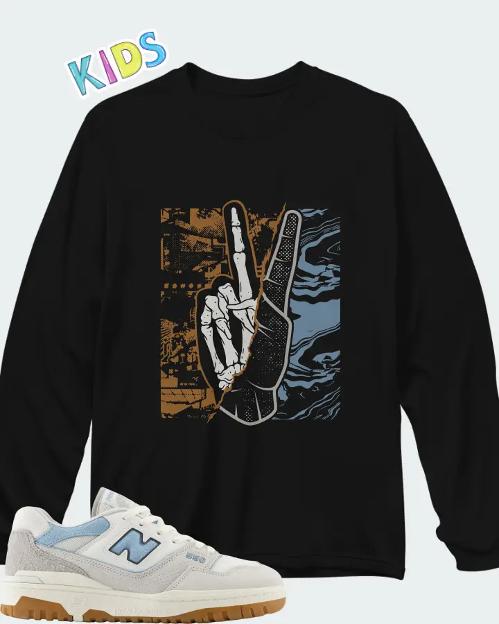 New Balance 550 White University Blue Grey Gum Matching Kid's Long Sleeve T-Shirt