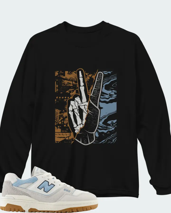 New Balance 550 White University Blue Grey Gum Matching Long Sleeve T-Shirt
