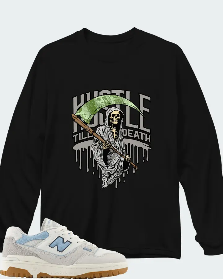 New Balance 550 White University Blue Grey Gum Matching Long Sleeve T-Shirt