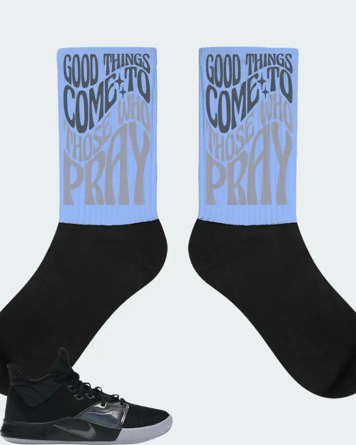 Nike PG 3 Sneaker Matching Carolina Blue Socks - Good Things Come To Those Who Pray