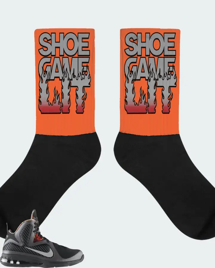 Nike LeBron 9 Sneaker Matching Orange Socks - Shoe Game Lit Refreshed