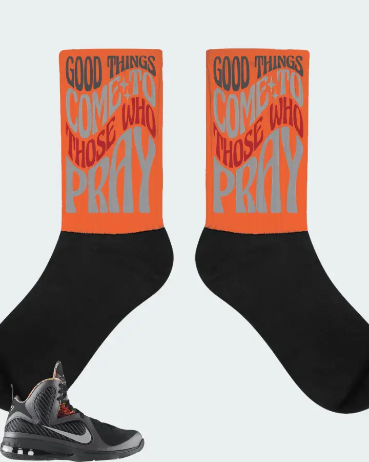 Nike LeBron 9 Sneaker Matching Orange Socks - Good Things Come To Those Who Pray