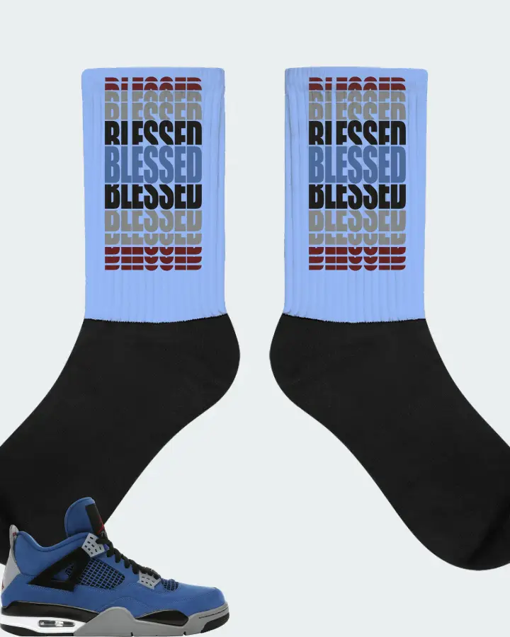 Jordan 4 Retro Sneaker Matching Carolina Blue Socks - BLESSED Many Times