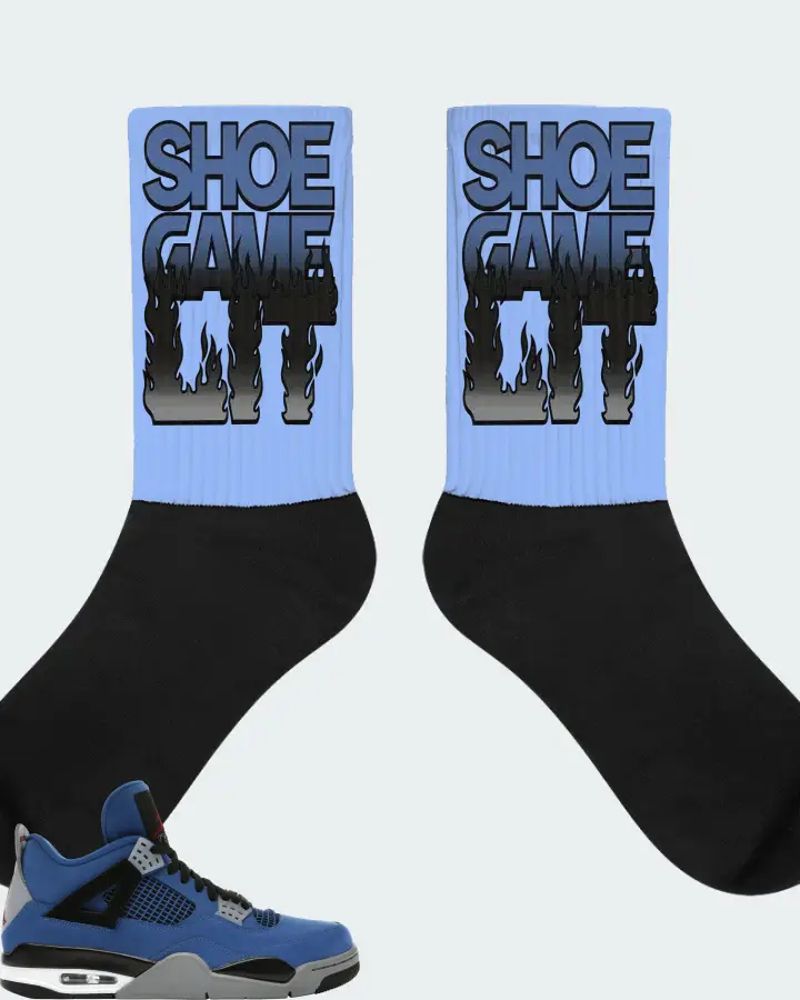 Jordan 4 Retro Sneaker Matching Carolina Blue Socks - Shoe Game Lit Refreshed