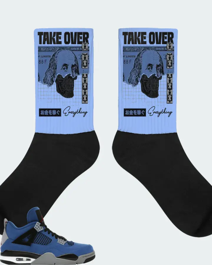 Jordan 4 Retro Sneaker Matching Carolina Blue Socks - Take Over