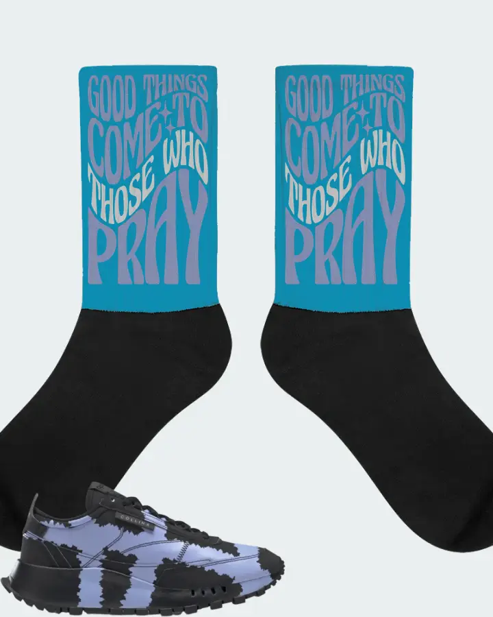 Reebok Classic Leather Legacy Sneaker Matching Aqua Socks - Good Things Come To Those Who Pray