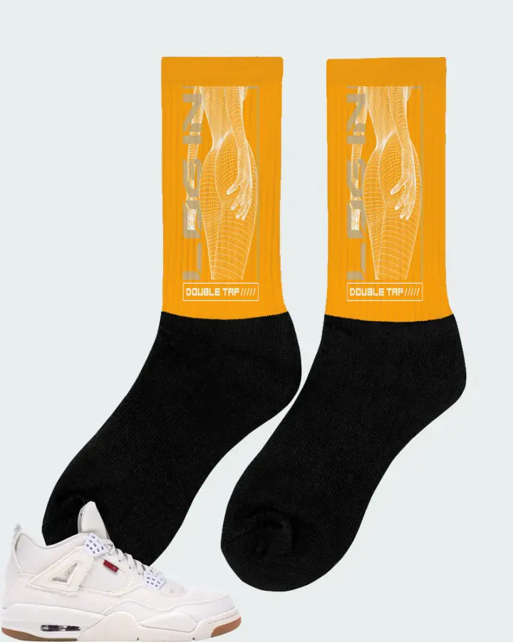 Jordan 4 Retro Sneaker Matching Gold Socks (LOGIN) - View 3