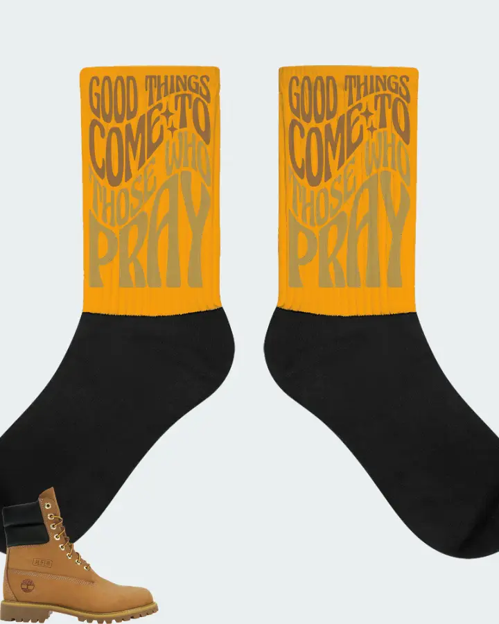 Timberland Premium 7.5" Sneaker Matching Gold Socks - Good Things Come To Those Who Pray