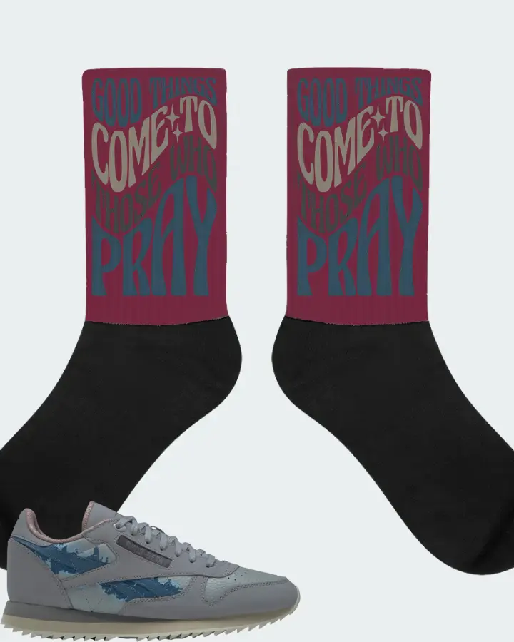 Reebok Classic Leather Ripple Sneaker Matching Maroon Socks - Good Things Come To Those Who Pray