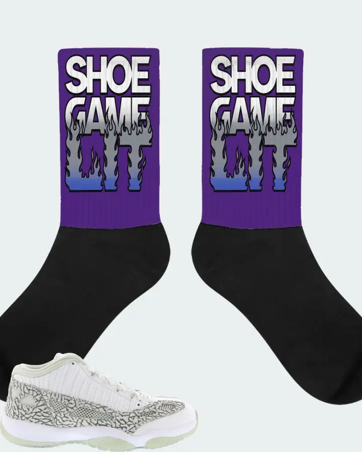 Jordan 11 Retro Low IE Sneaker Matching Purple Socks - Shoe Game Lit Refreshed