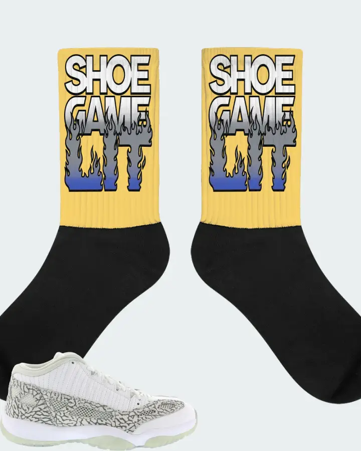 Jordan 11 Retro Low IE Sneaker Matching Yellow Socks - Shoe Game Lit Refreshed