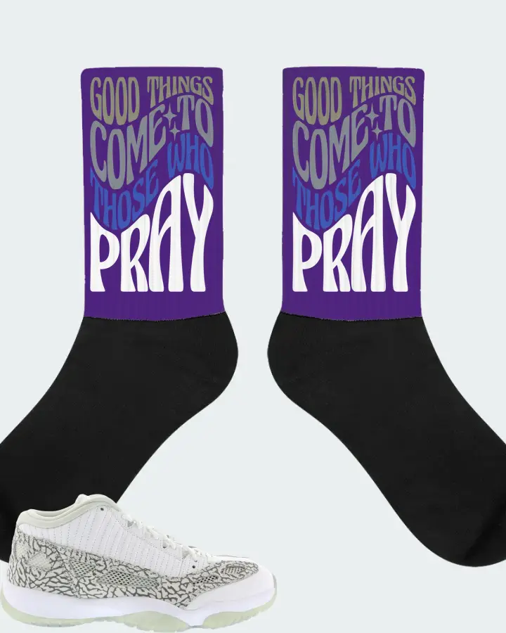 Jordan 11 Retro Low IE Sneaker Matching Purple Socks - Good Things Come To Those Who Pray