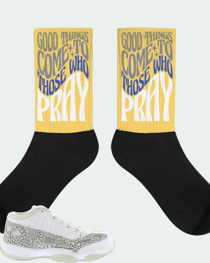 Jordan 11 Retro Low IE Sneaker Matching Yellow Socks - Good Things Come To Those Who Pray