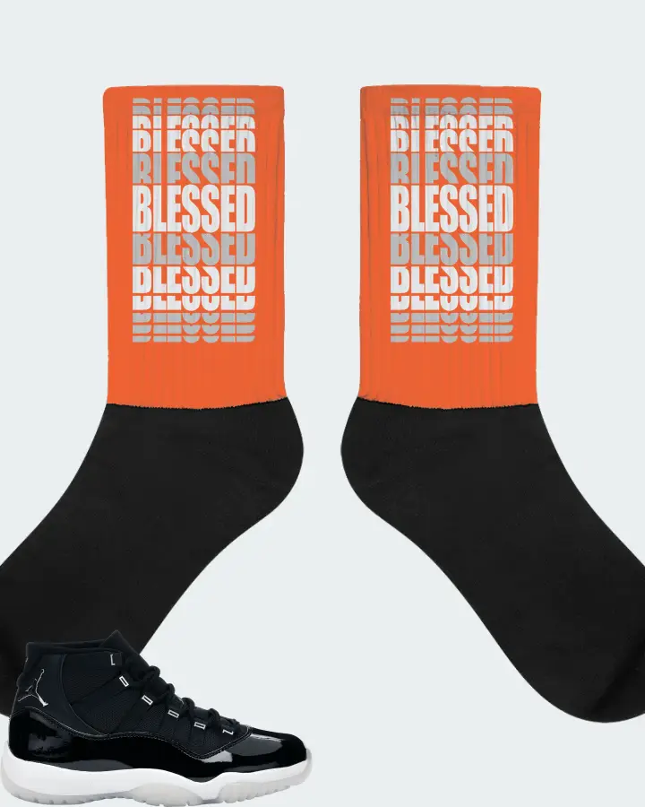 Jordan 11 Retro Sneaker Matching Orange Socks - BLESSED Many Times