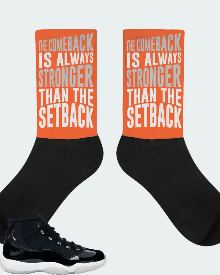 Jordan 11 Retro Sneaker Matching Orange Socks - The Comeback