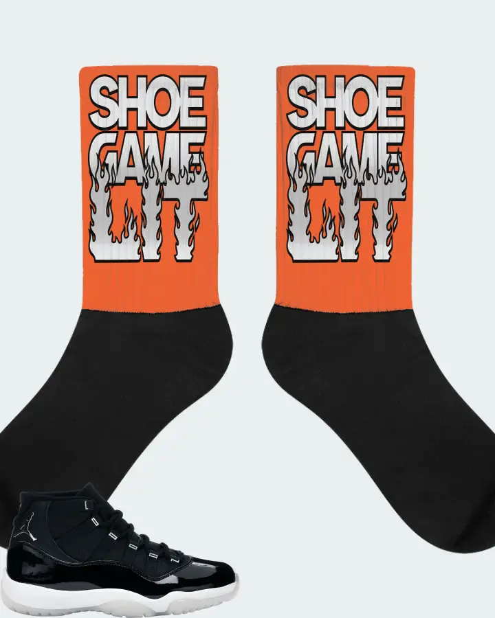 Jordan 11 Retro Sneaker Matching Orange Socks - Shoe Game Lit Refreshed
