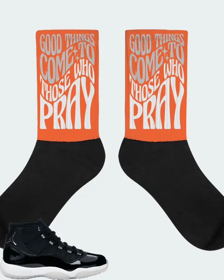 Jordan 11 Retro Sneaker Matching Orange Socks - Good Things Come To Those Who Pray