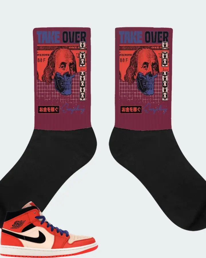 Jordan 1 Mid Sneaker Matching Maroon Socks - Take Over