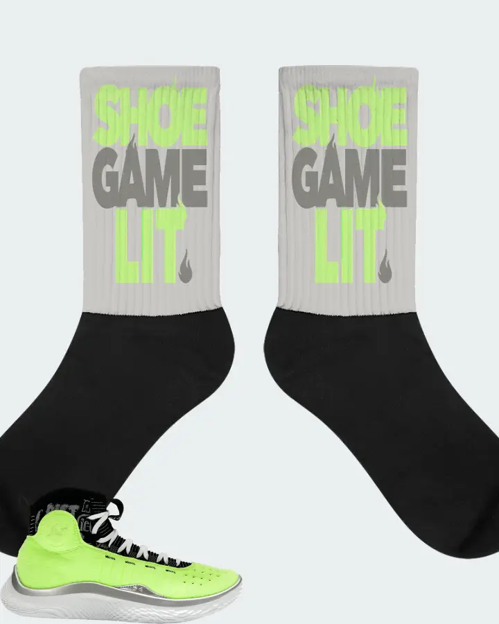 Under Armour Curry 4 Flotro Sneaker Matching Grey Socks - Shoe Game Lit Classic