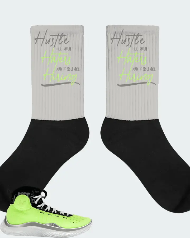 Under Armour Curry 4 Flotro Sneaker Matching Grey Socks - HUSTLE TILL YOUR HATERS ASK