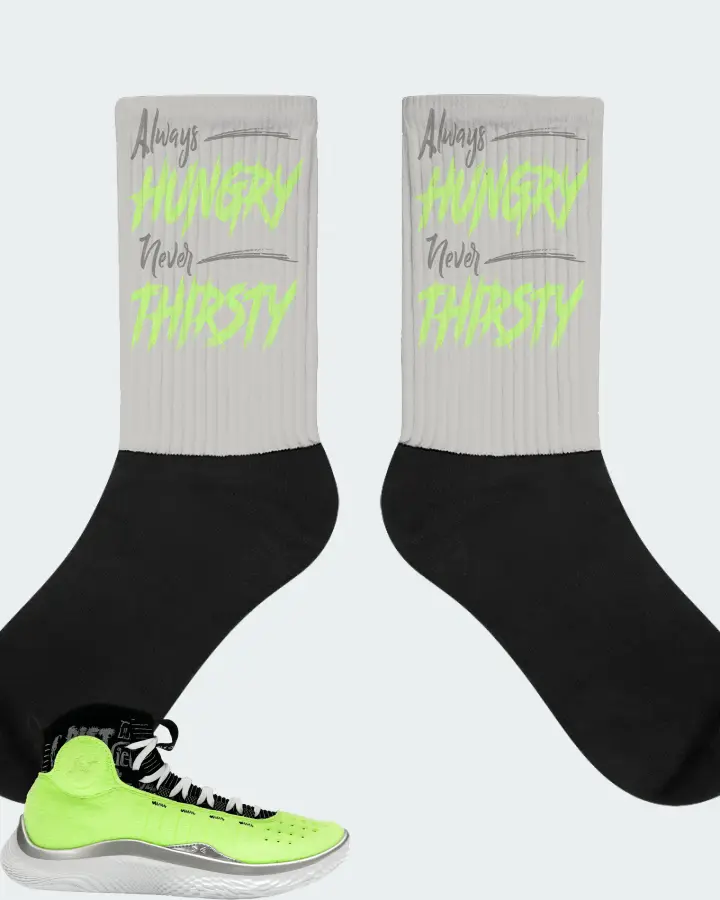 Under Armour Curry 4 Flotro Sneaker Matching Grey Socks - Always HUNGRY Never THIRSTY