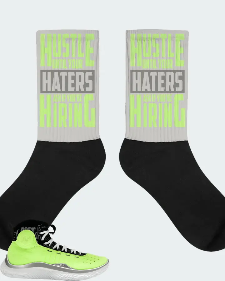 Under Armour Curry 4 Flotro Sneaker Matching Grey Socks - HUSTLE UNTIL YOUR HATERS