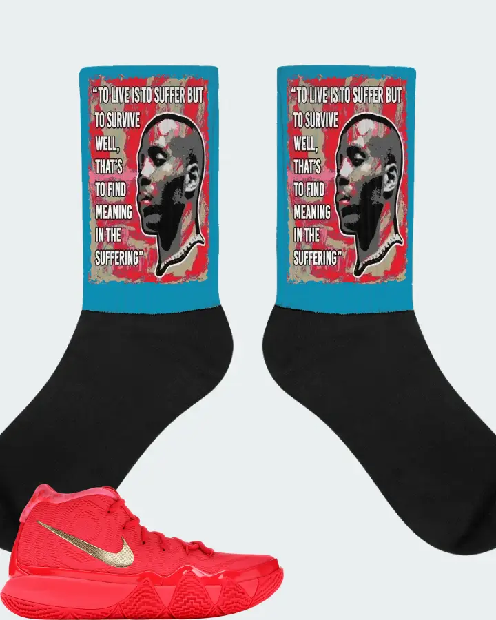 Nike Kyrie 4 Sneaker Matching Aqua Socks - DMX Suffer Quote