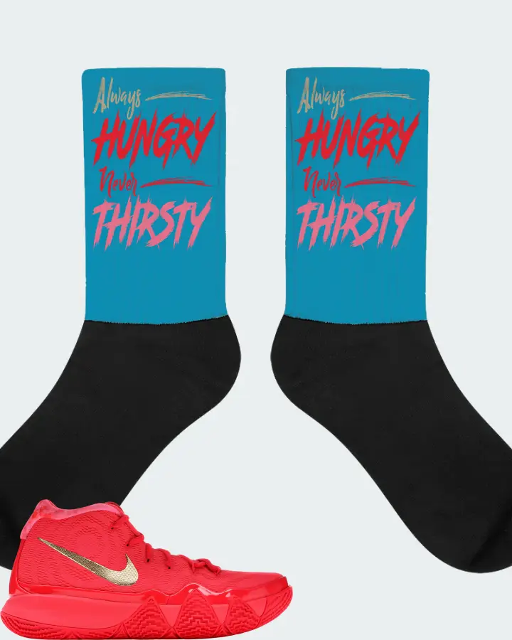 Nike Kyrie 4 Sneaker Matching Aqua Socks - Always HUNGRY Never THIRSTY