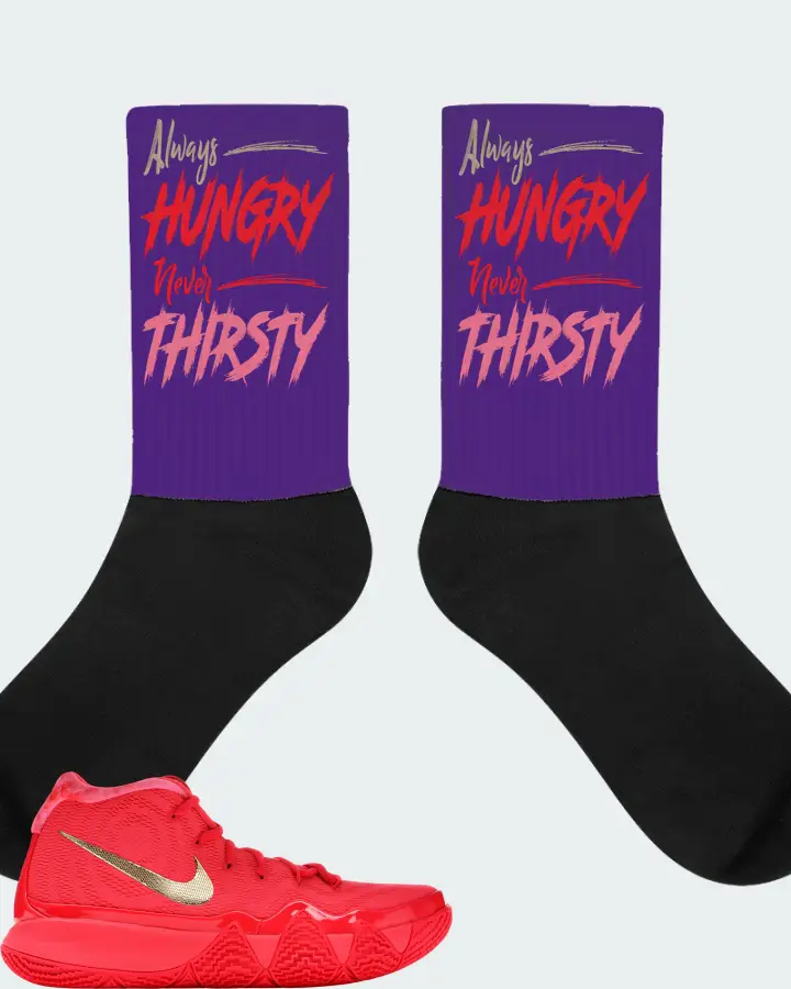 Nike Kyrie 4 Sneaker Matching Purple Socks - Always HUNGRY Never THIRSTY