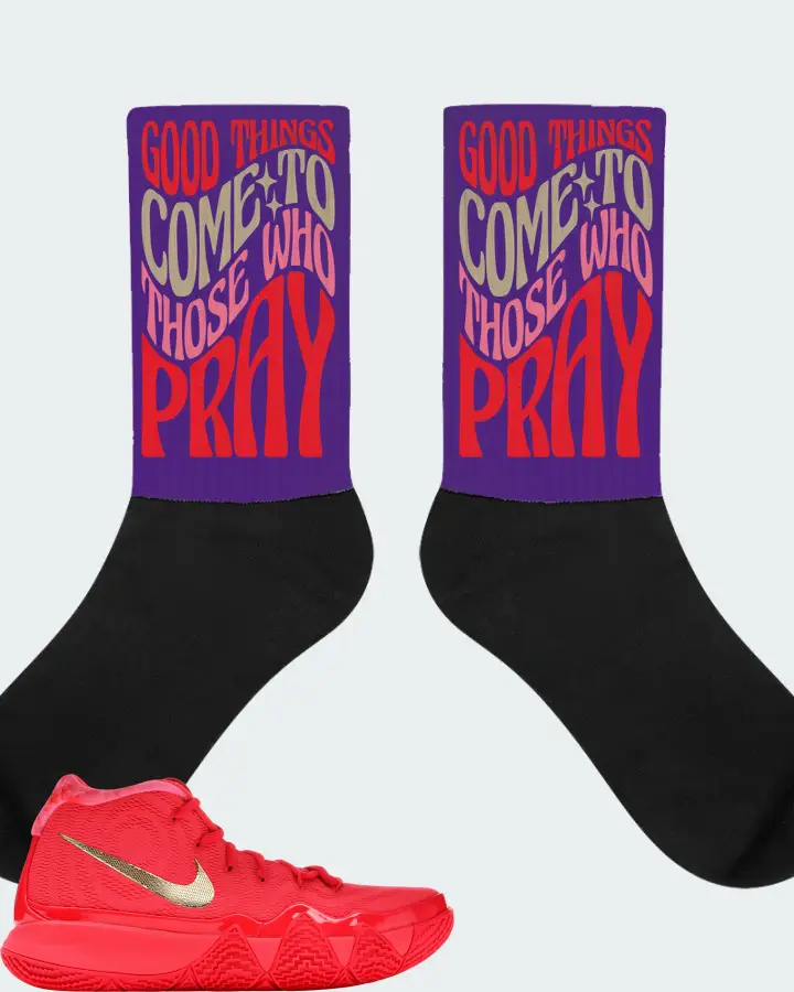 Nike Kyrie 4 Sneaker Matching Purple Socks - Good Things Come To Those Who Pray