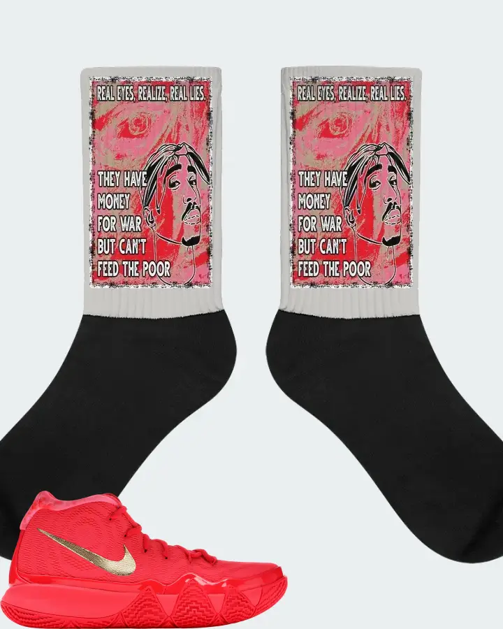 Nike Kyrie 4 Sneaker Matching Grey Socks - TUPAC Real Eyes Realize Real Lies