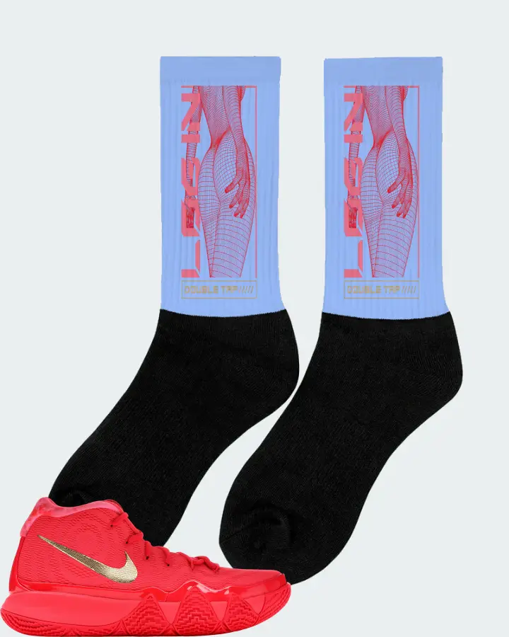 Nike Kyrie 4 Sneaker Matching Carolina Blue Socks (LOGIN) - View 3