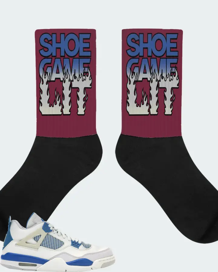 Jordan 4 Retro Sneaker Matching Maroon Socks - Shoe Game Lit Refreshed