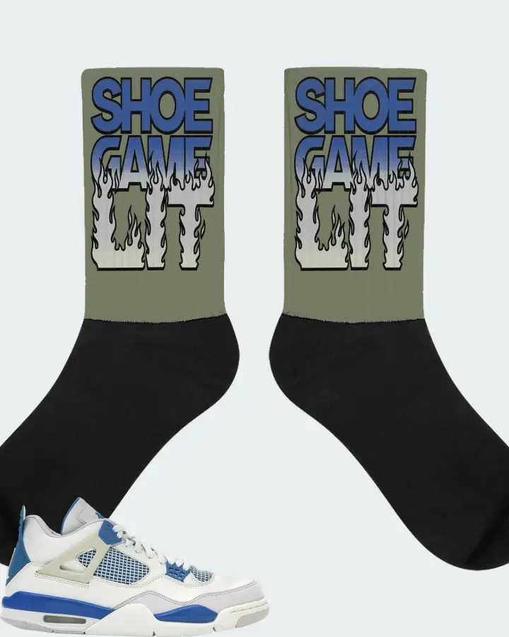 Jordan 4 Retro Sneaker Matching Olive Socks - Shoe Game Lit Refreshed