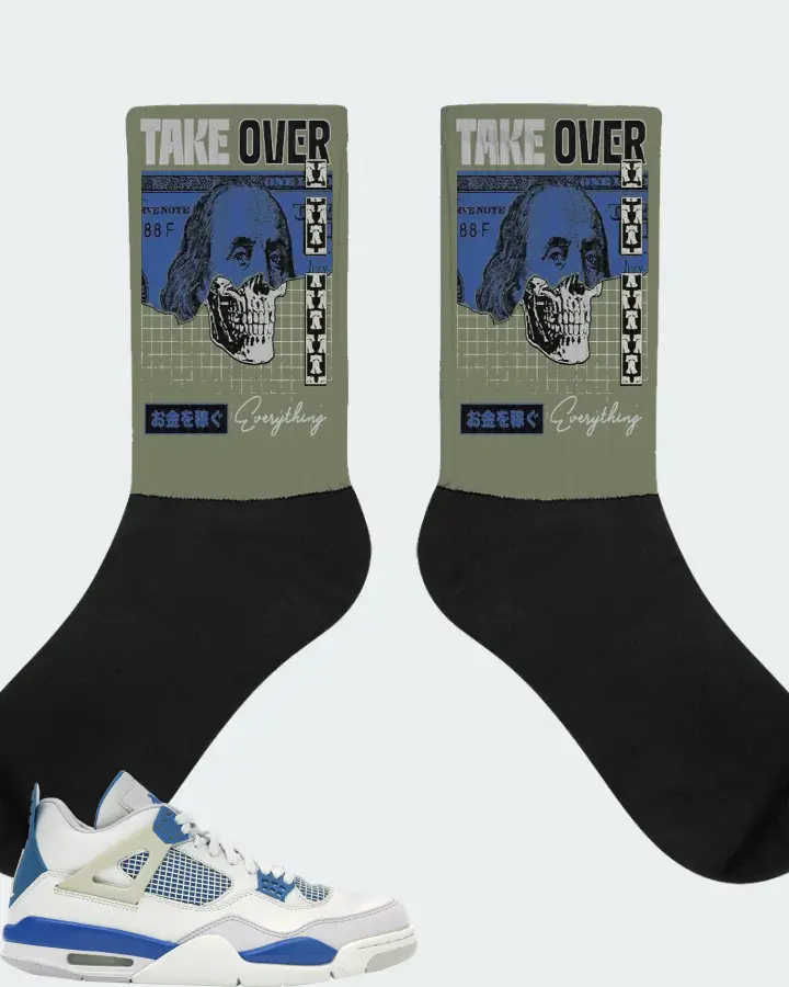 Jordan 4 Retro Sneaker Matching Olive Socks - Take Over