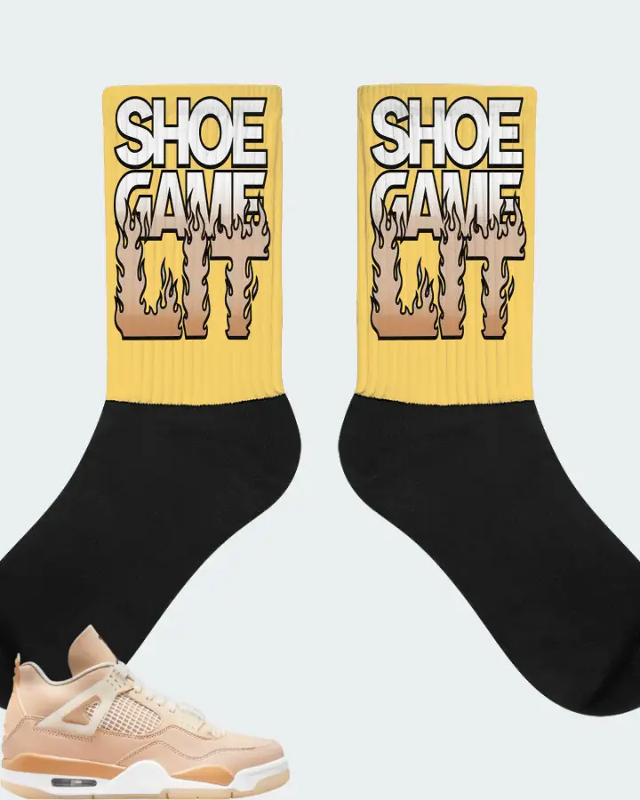Jordan 4 Retro Sneaker Matching Yellow Socks - Shoe Game Lit Refreshed