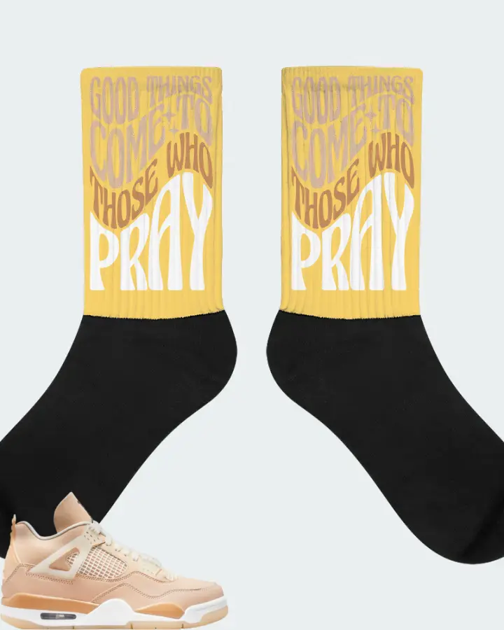 Jordan 4 Retro Sneaker Matching Yellow Socks - Good Things Come To Those Who Pray