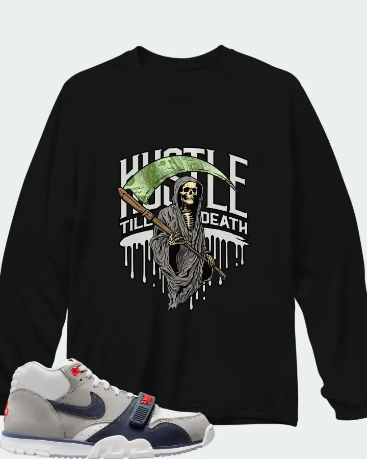 Nike Air Trainer 1 White Midnight Navy Medium Grey Matching Long Sleeve T-Shirt