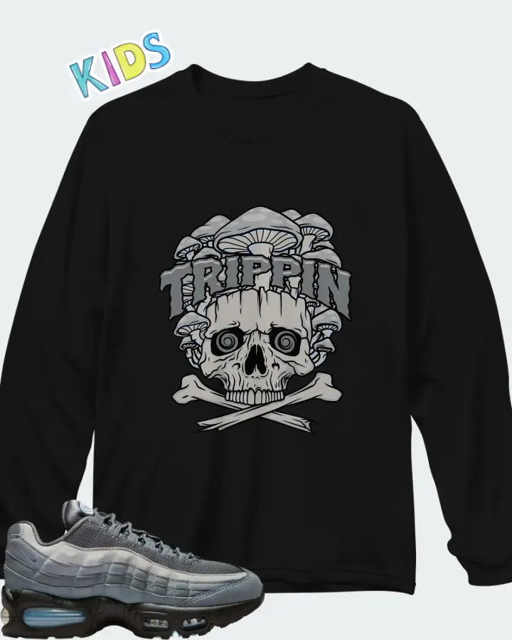 Nike Air Max 95 Cool Grey Psychic Blue Matching Kid's Long Sleeve T-Shirt