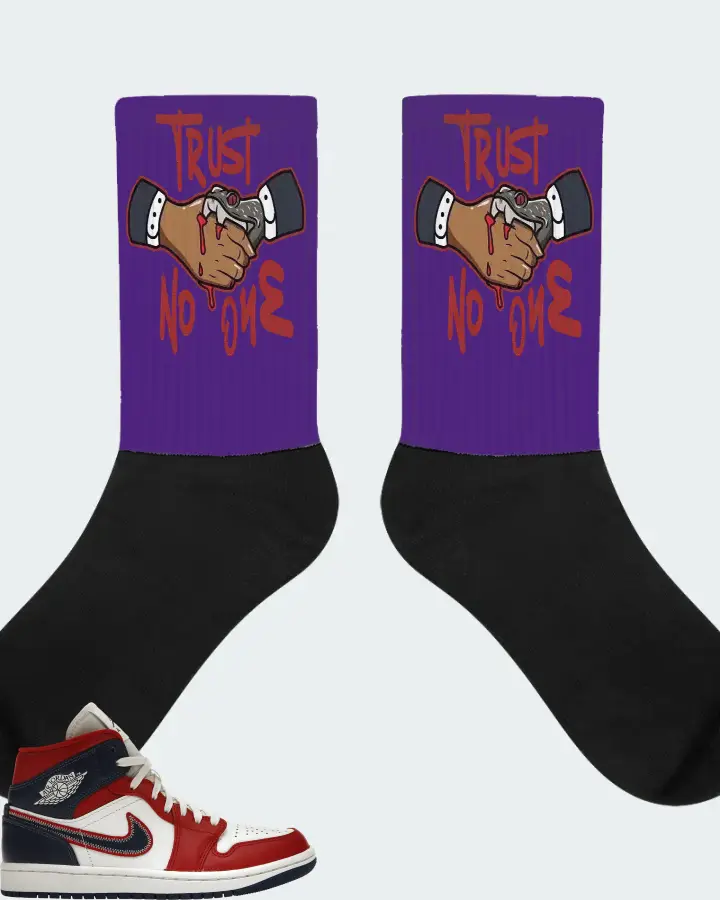 Jordan 1 Mid Sneaker Matching Purple Socks - Trust No One