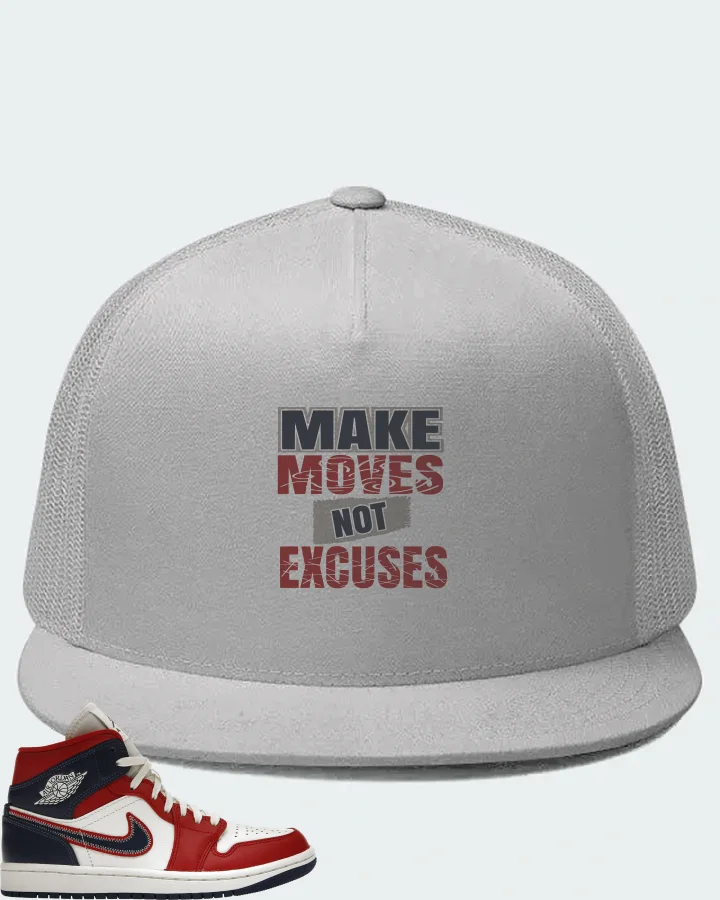Jordan 1 Mid Sneaker Matching White Hat - Make Moves Not Excuses