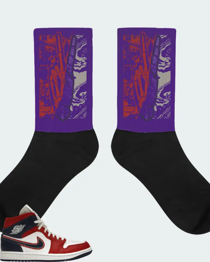 Jordan 1 Mid Sneaker Matching Purple Socks - Peace of mind