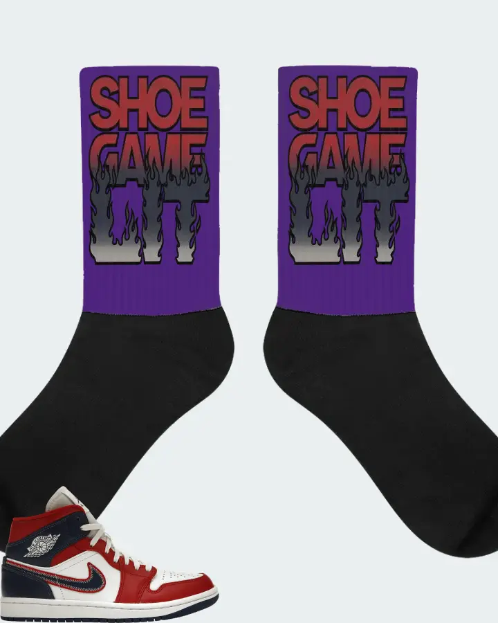 Jordan 1 Mid Sneaker Matching Purple Socks - Shoe Game Lit Refreshed